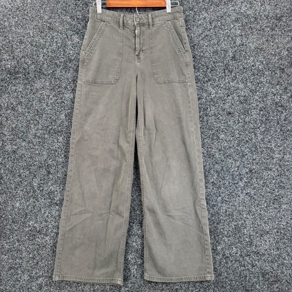 American Eagle Super High Rise Baggy Wide Leg Pants Olive Green Gray Size 4 Reg